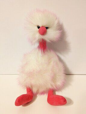 Jellycat Raspberry Ripple Pom Pom Ostrich Stuffed Animal Plush Pink Bird Emu 14"